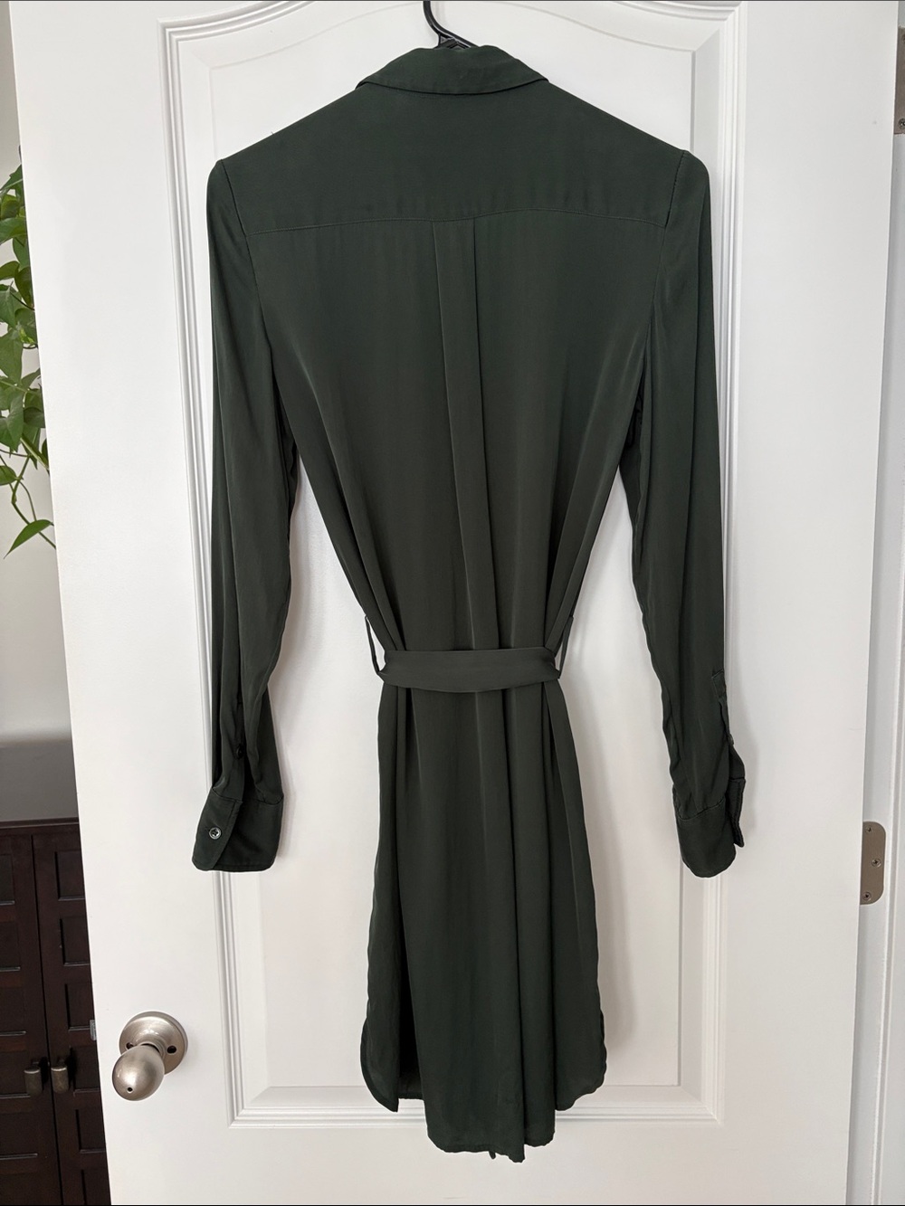 QUINCE forest green silk shirt dress - Picture 4 of 11